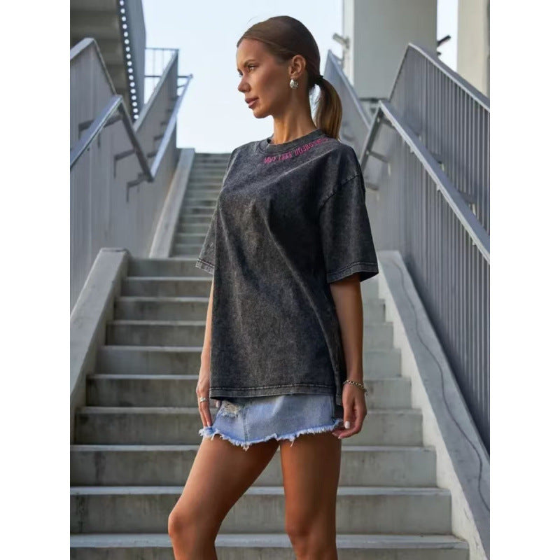Dame bomuldsoversized T-shirt med moderne print Stilla