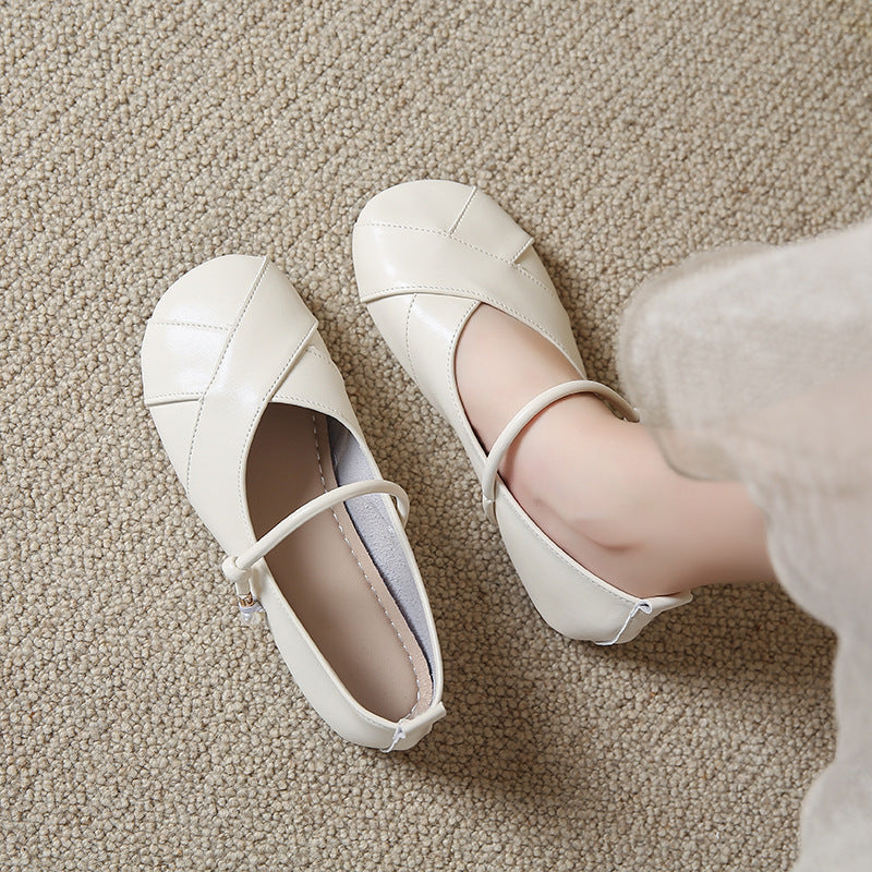 Dame Elegant Strappy Ballerina Flats med Perle-detalje Stilla
