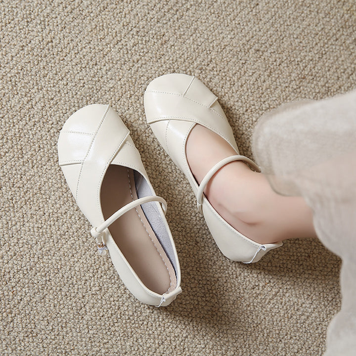 Dame Elegant Strappy Ballerina Flats med Perle-detalje Stilla