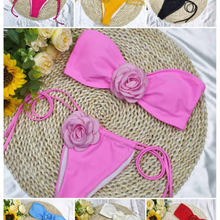 Dame Bikini-sæt med blomster top og sidesnore Stilla