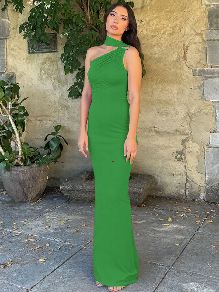 Dame Figurtilpasset Maxi Kjole med asymmetrisk Uddybning og elegant Draperingsdesign Stilla