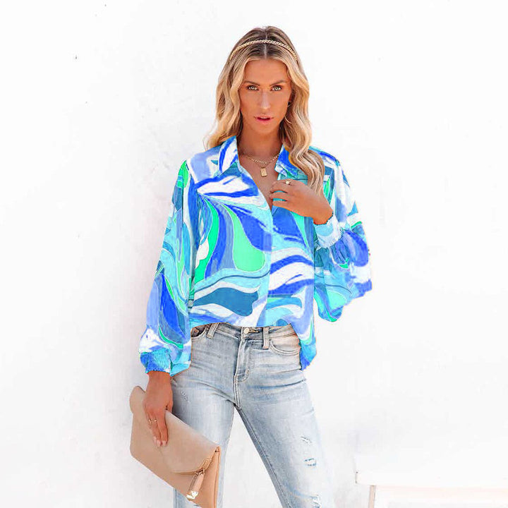 Dame Elegant Bluse med smagfuld farvegradient og voluminøse ærmer Stilla