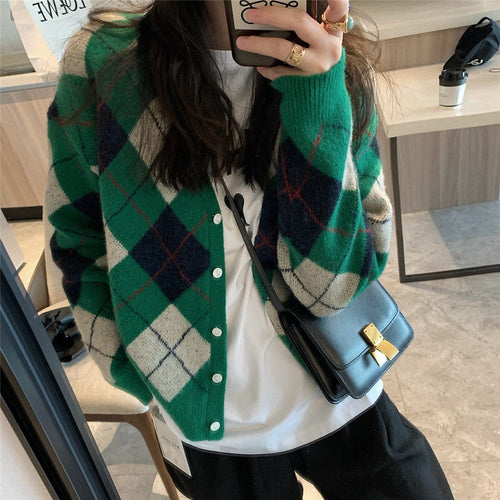 Femme Artistic Argyle Strikcardigan Stilla