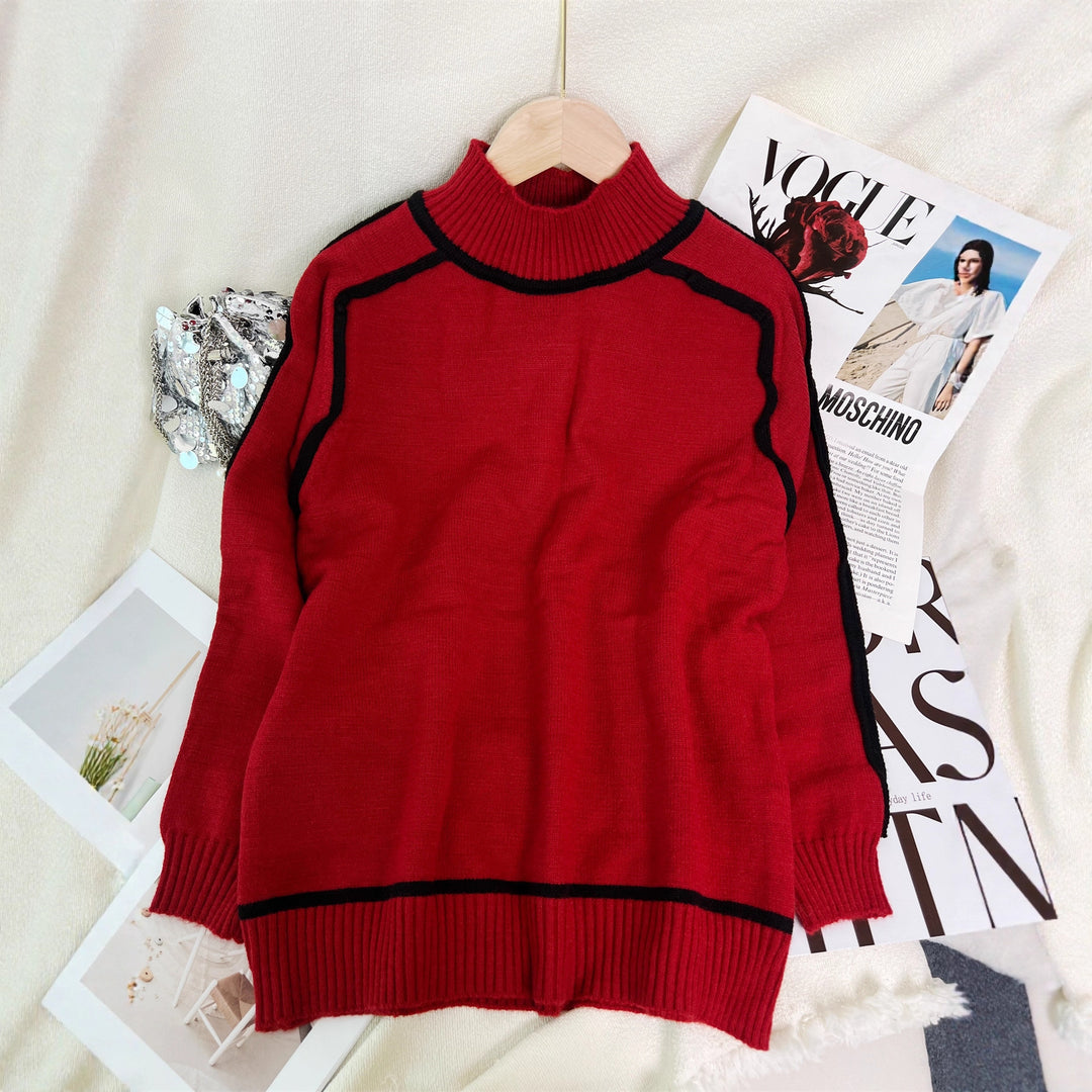 Dame stilfuld turtleneck sweater med kontrasterende kant Stilla