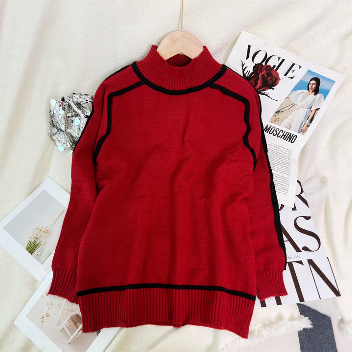 Dame stilfuld turtleneck sweater med kontrasterende kant Stilla