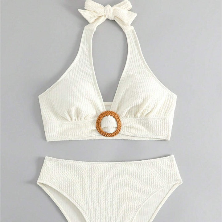 Femme Højkrave Rib-Halter Bikini Sæt Stilla