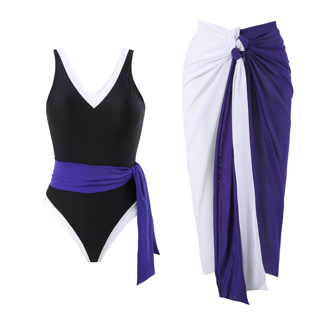 Dame Én-delt Badedragt med stilfuld Wrap Skirt og kontrasterende Farveskema Stilla