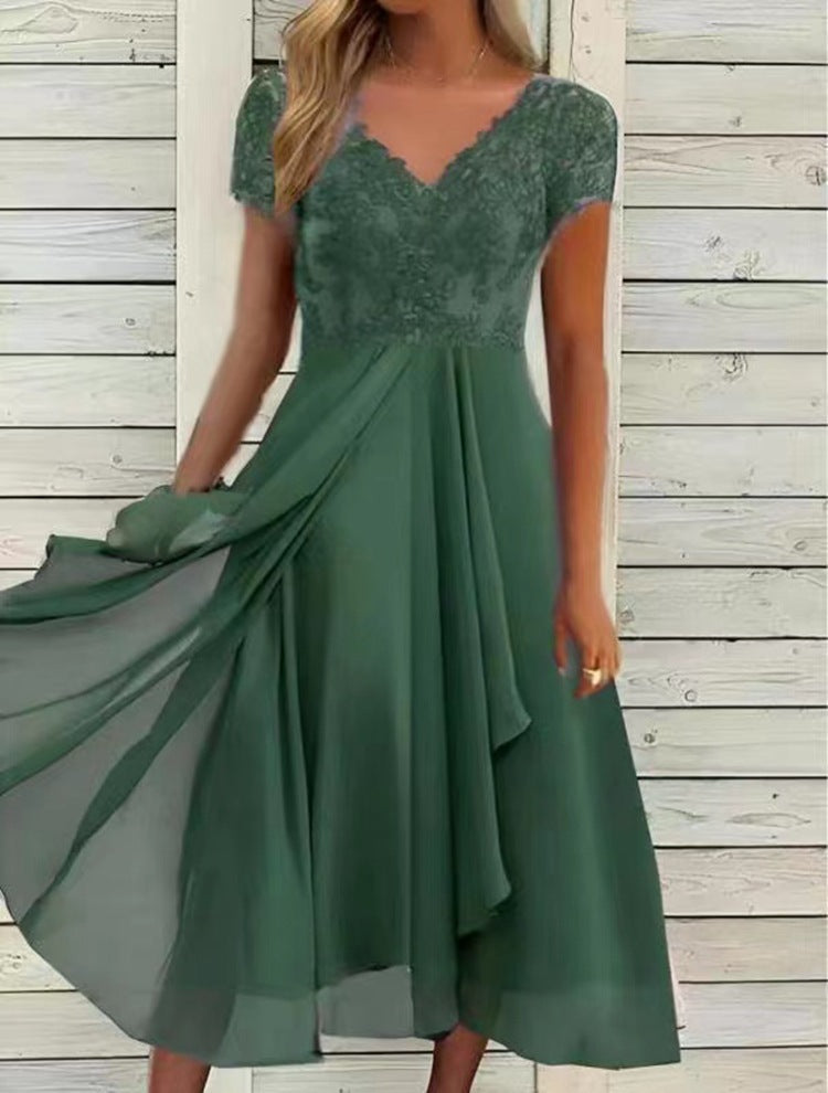 Dame festkjole i chiffon med spidsetop Stilla