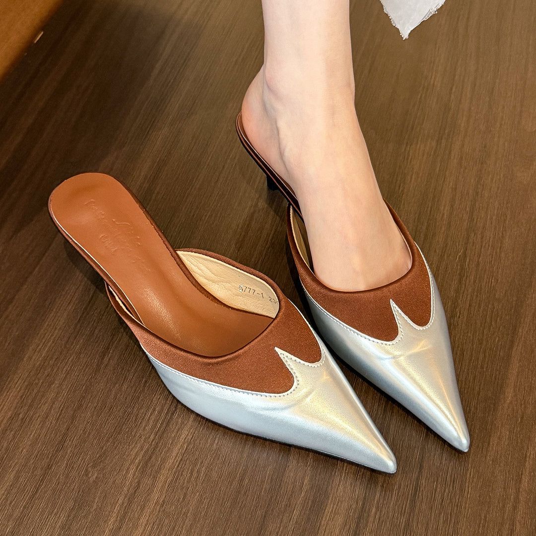 Dame Spidsnæse Slip-On Mules med elegant Satin-finish Stilla