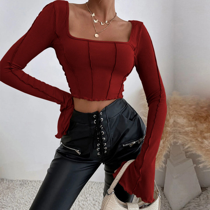 Ladies Couture Crop Top med firkantet halsudskæring og lange ærmer Stilla