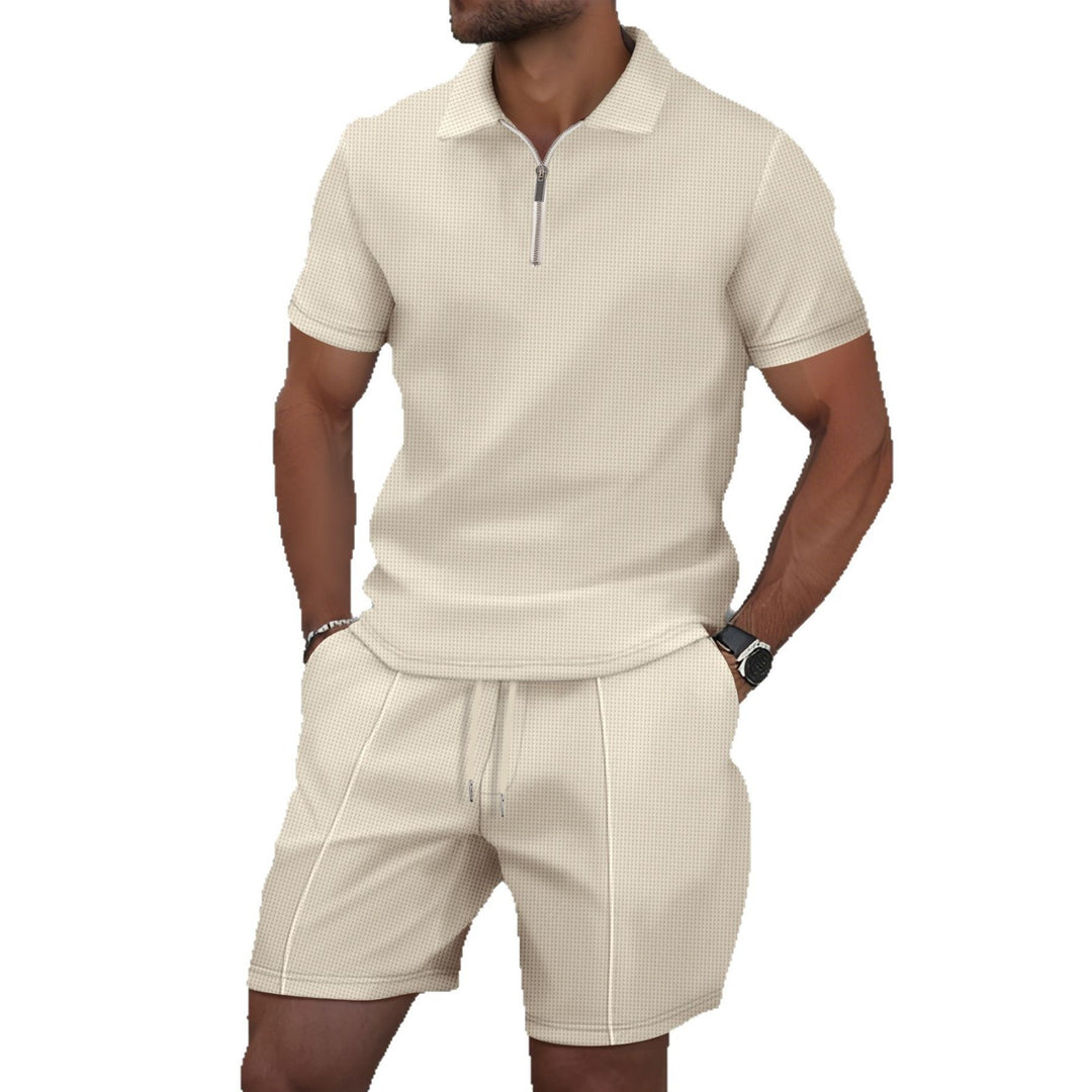 Herrer sporty kortærmet polo-shirt med lynlås og matchende shorts Stilla