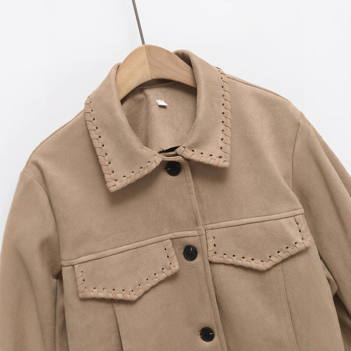 Femme Stylish Stryge Skind Crop Jakke med detaljeret Broderi Stilla