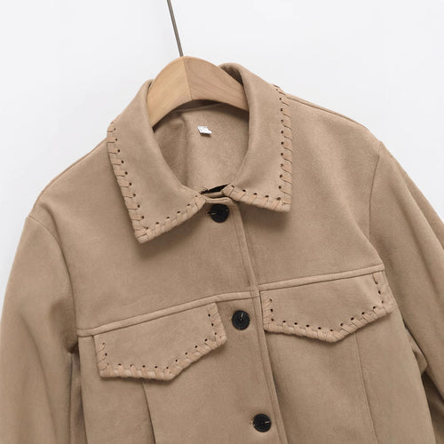 Femme Stylish Stryge Skind Crop Jakke med detaljeret Broderi Stilla