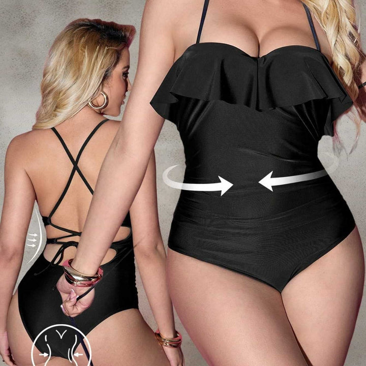 Dame one-piece badedragt med flot ruffle detalje Skovae
