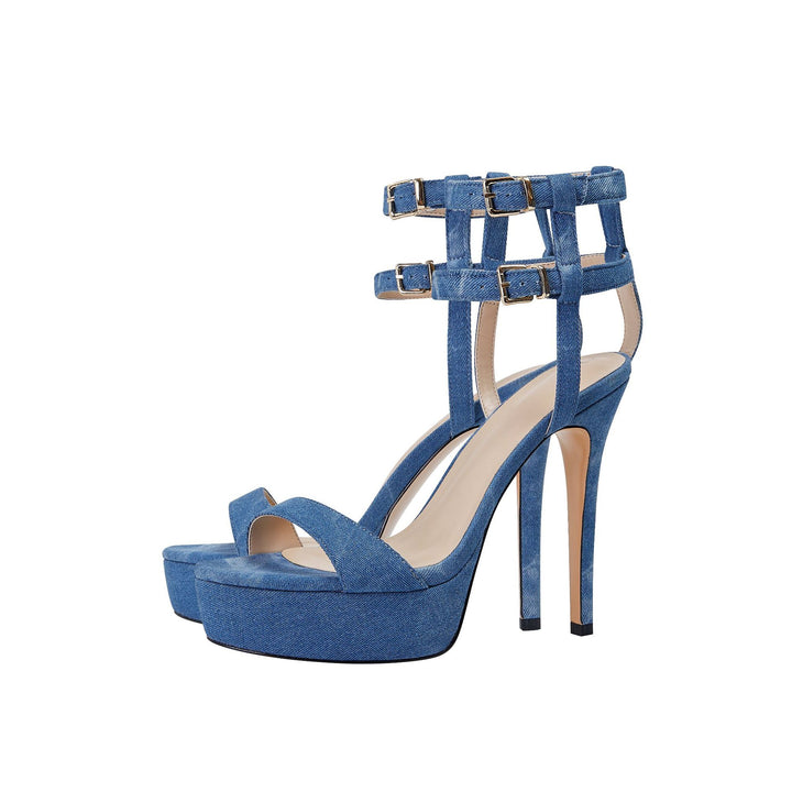 Femme High-Platform Denim Sandaler med justerbare ankelremme Stilla
