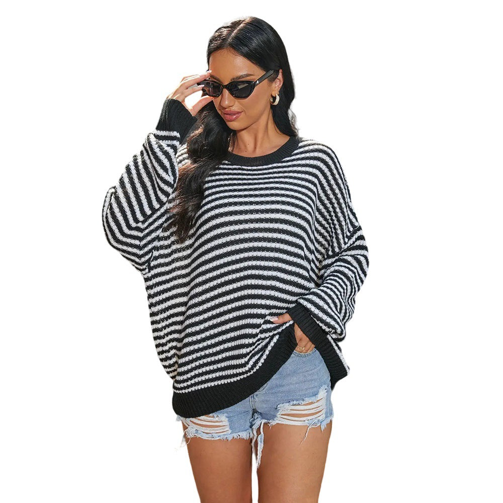 Kvinders oversized stribet sweater med bred skæring og afslappet design Stilla