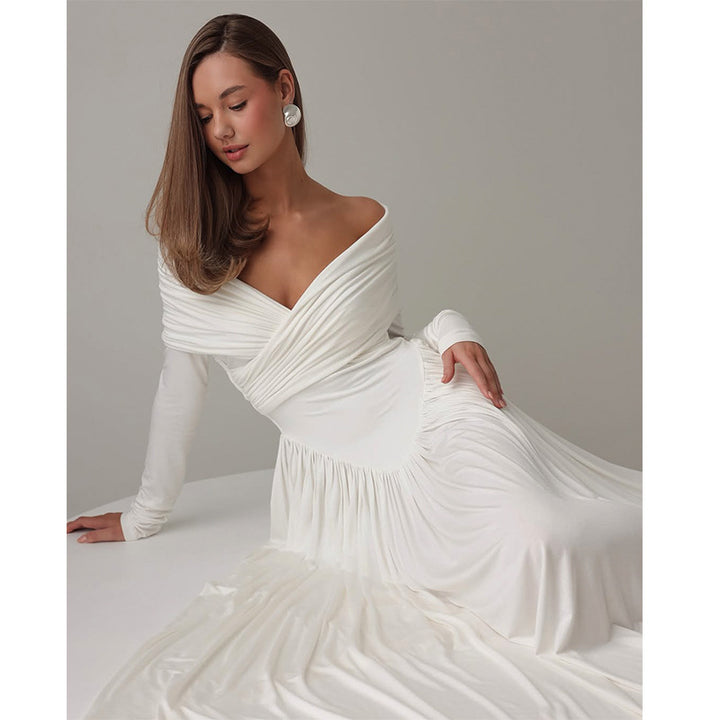 Dame Elegant omslagskjole med off-shoulder udskæring og flydende skørt Stilla