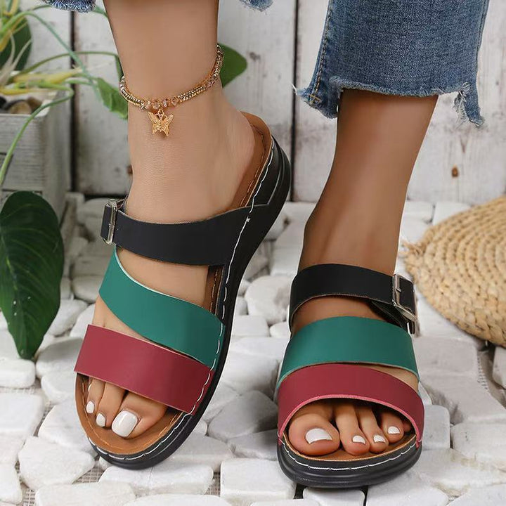 Dame behagelige Slide-sandaler med moderigtigt farveblok-design og justerbar rem Stilla