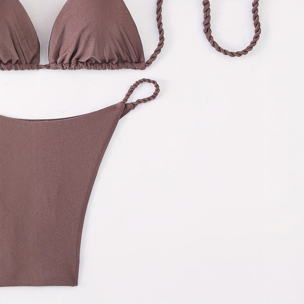 Dame triangel-bikini med flettede stropper Skovae