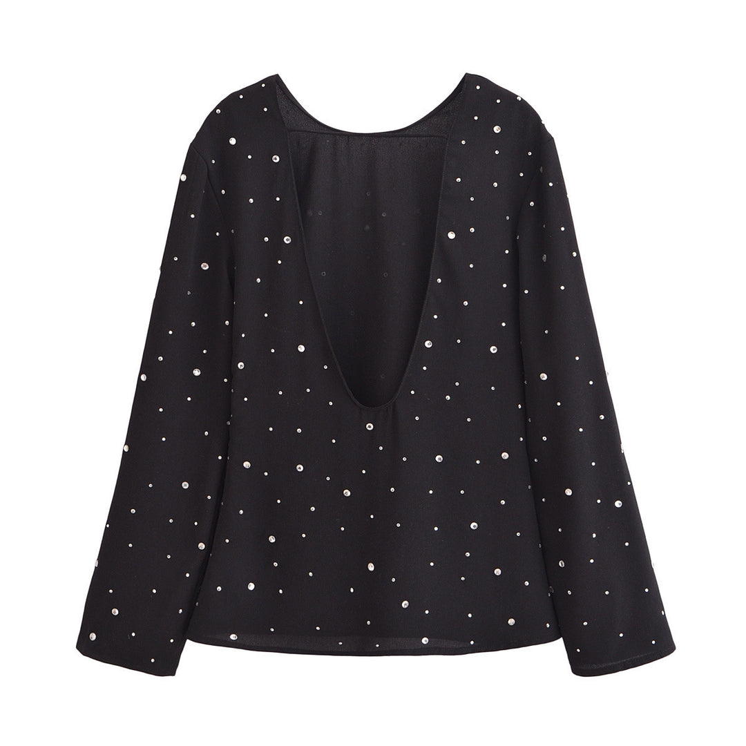 Femme Elegante Bluse med lange ærmer og palietdetalje Stilla