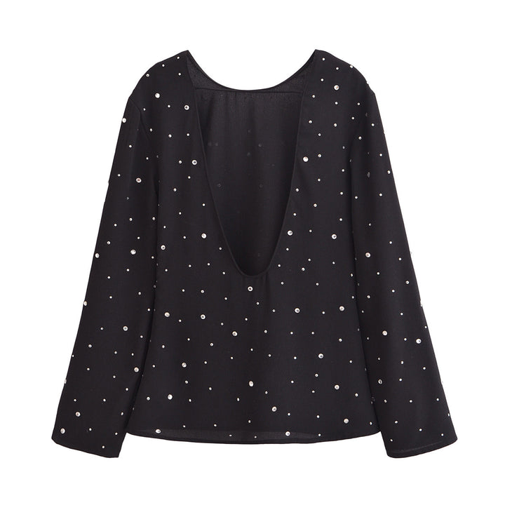 Femme Elegante Bluse med lange ærmer og palietdetalje Stilla
