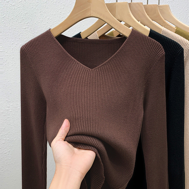 Dame Langærmet V-Udskæring Pullover med fin ribstruktur og elegant pasform Stilla