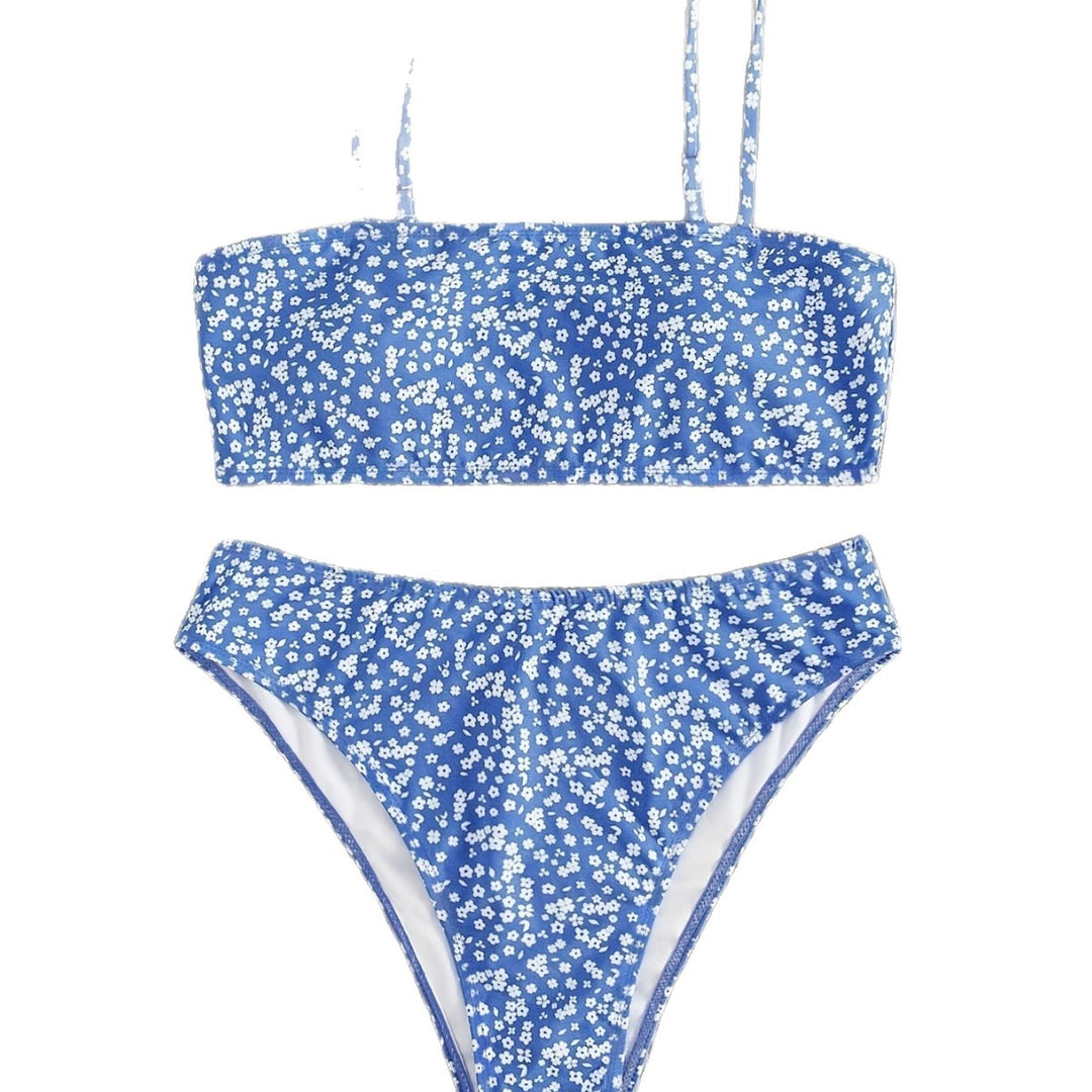 Dame Bandeau-bikini med justerbare stropper og blomsterdesign Skovae