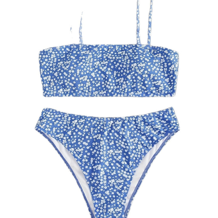 Dame Bandeau-bikini med justerbare stropper og blomsterdesign Skovae