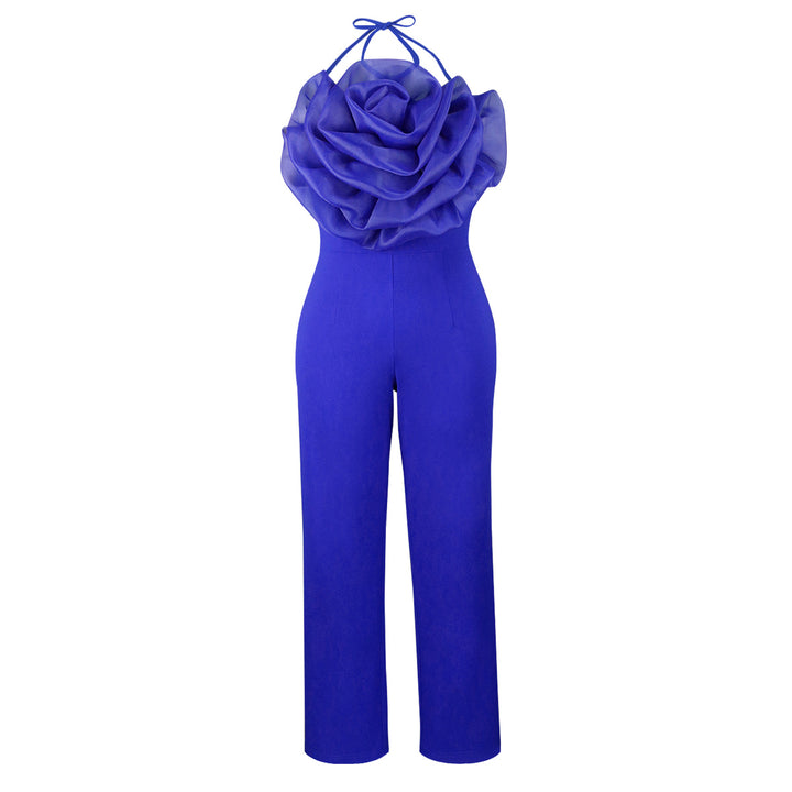Dame elegant jumpsuit med voluminøs blomsterkrave Skovae
