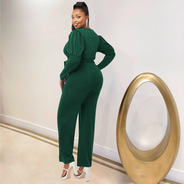 Stilla | Elegant Langærmet V-hals Bælte Jumpsuit