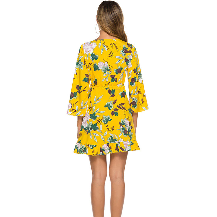 Dame Floral Vinklekjole med flæser Stilla