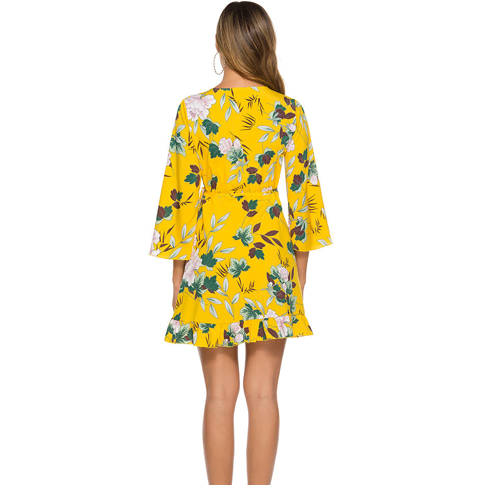 Dame Blomster Wrap Mini Kjole Stilla