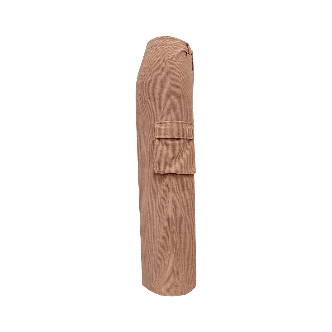 Dame cargo midi nederdel med sidelommer og elastisk talje Stilla