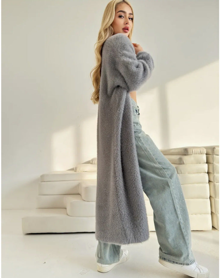 Kvinders fluffy lang cardigan i et elegant design med åben front og bløde materialer Stilla