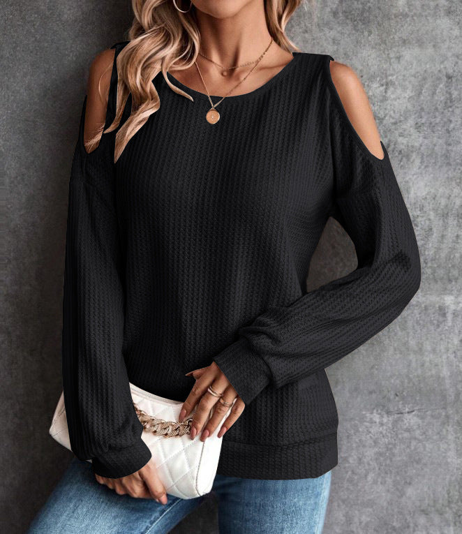 Dame mode sweater med off-shoulder design og struktureret stof Stilla