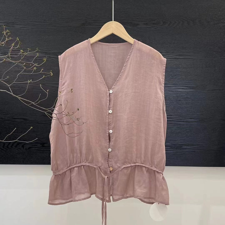 Dame Let Flydende Knapliste Bluse med Peplum Kant Stilla