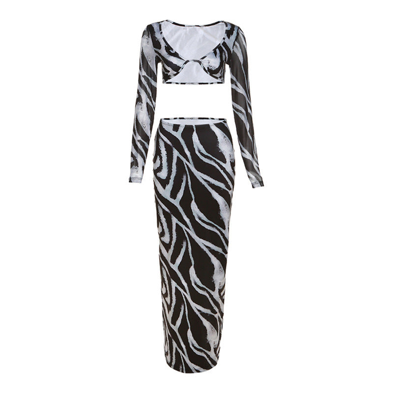 Dame Elegant stribet Crop-Top og Maxi-Nederdel Sæt Skovae