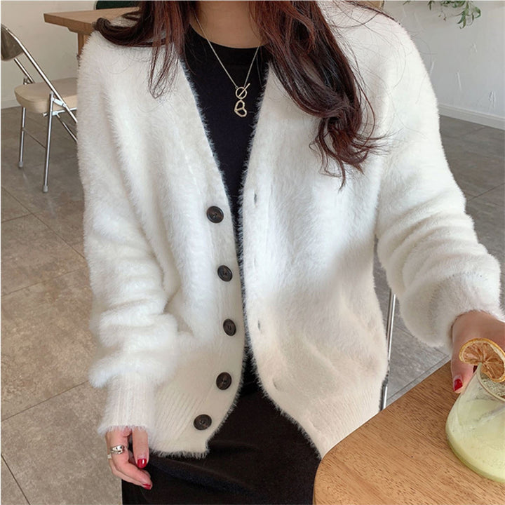 Femme Luksuriøs Fuzzy Strik cardigan Stilla