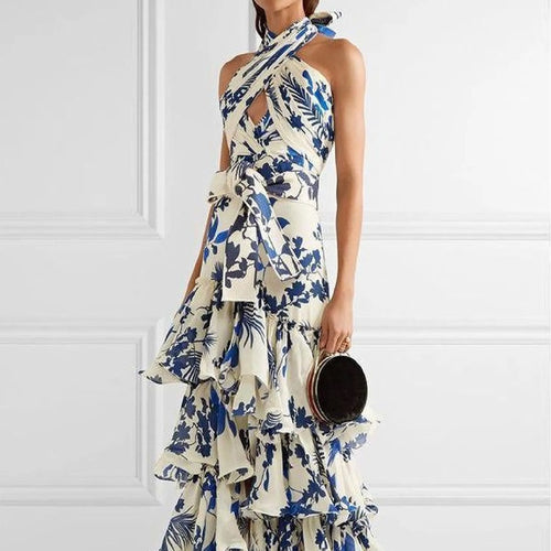 Dame maxikjole med blomsterfringe detaljer og elegant omslag top Stilla