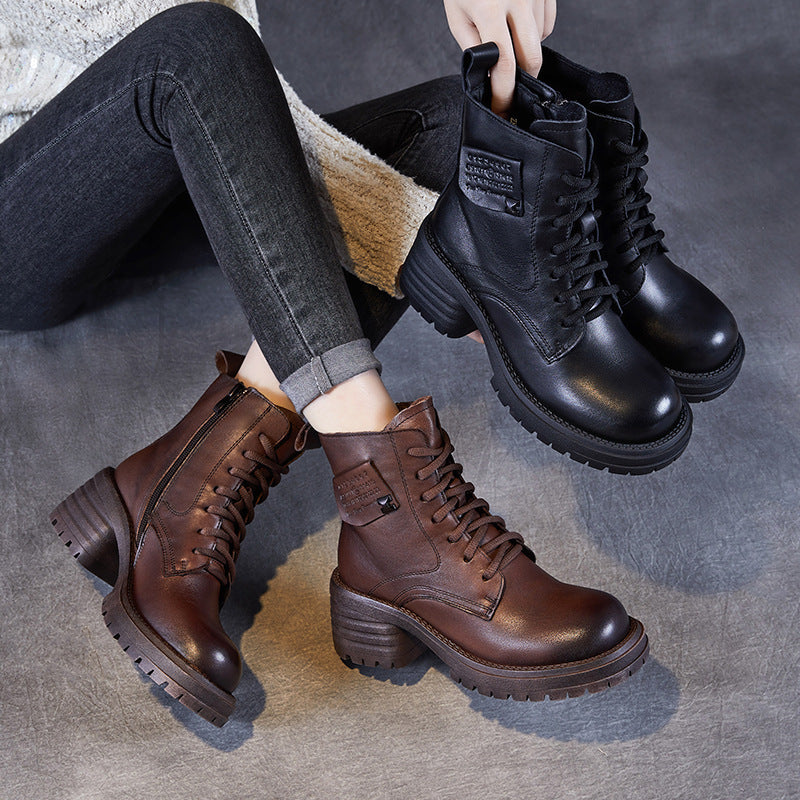Dame Mode-Foreward Chunky Heel Snørestøvler Stilla