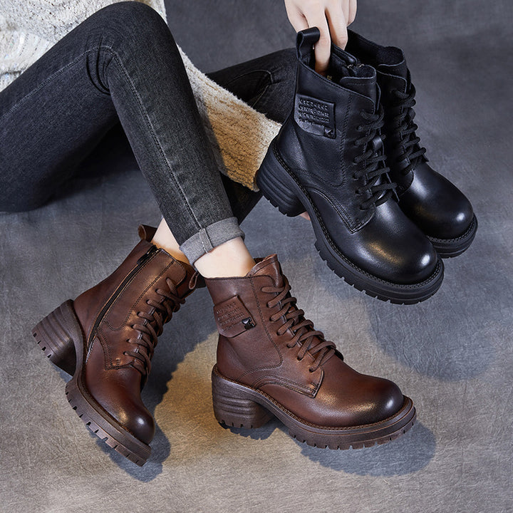 Dame Mode-Foreward Chunky Heel Snørestøvler Stilla