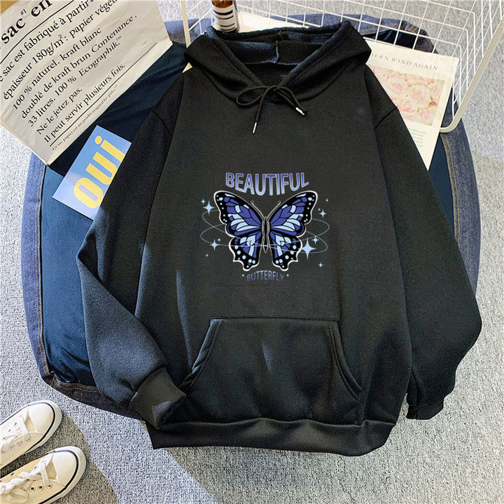 Dame hoodie med kreativt sommerfugledesign Skovae