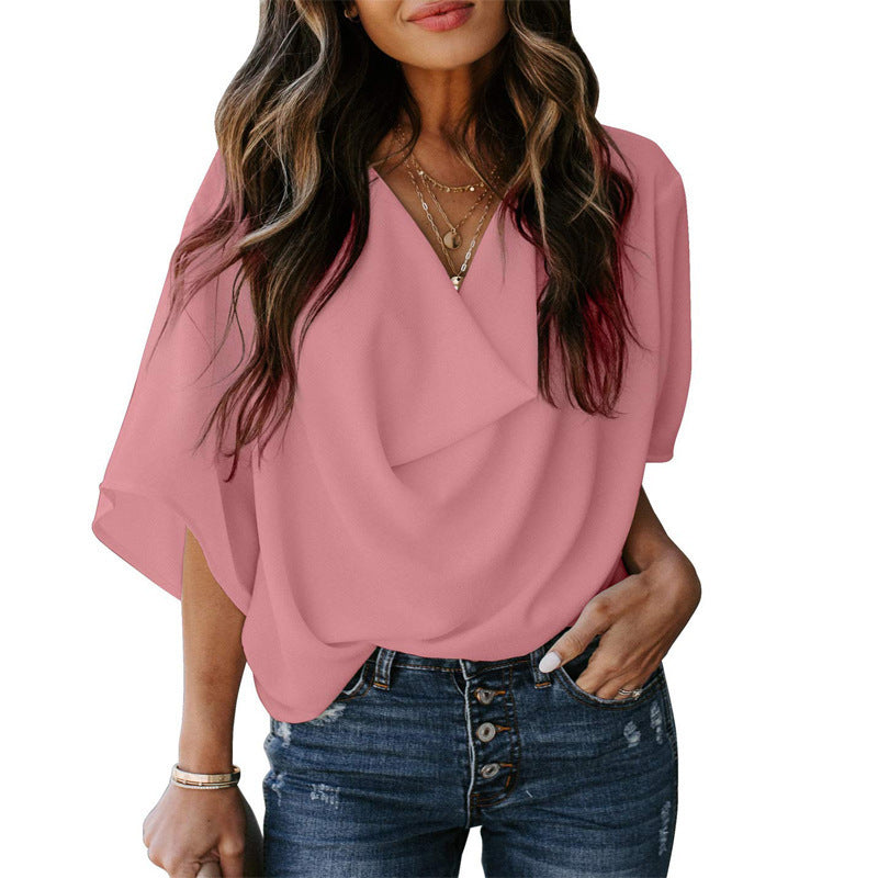 Dame let bluse med asymmetrisk snit og elegant drapering Stilla