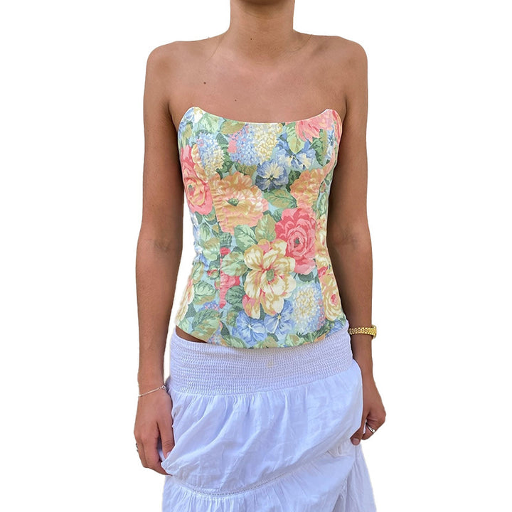 Dame Blomster Mønster Off-Shoulder Bustier Top Stilla