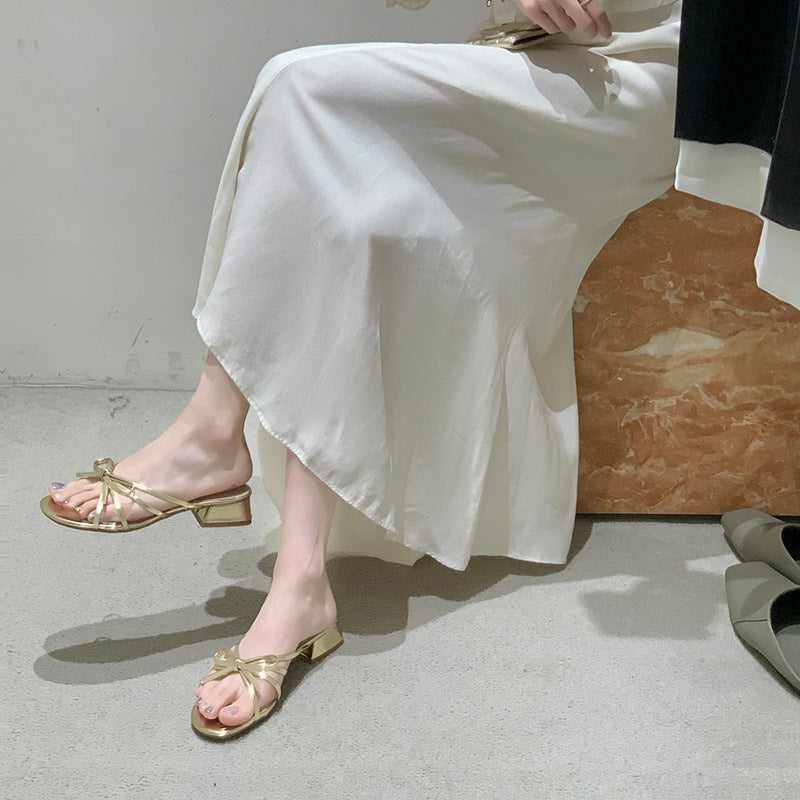 Dame elegante Open-Toe Slide Sandaler med sløjfeaccent Stilla