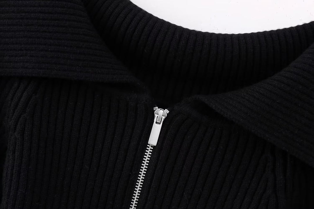 Dame Elegant Cropped-Jakke med bred Krave og Lynlås Stilla