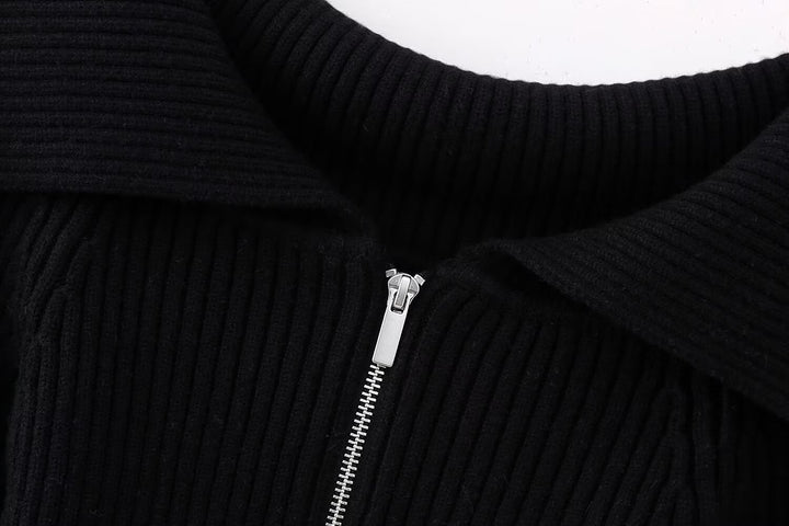 Dame Elegant Cropped-Jakke med bred Krave og Lynlås Stilla