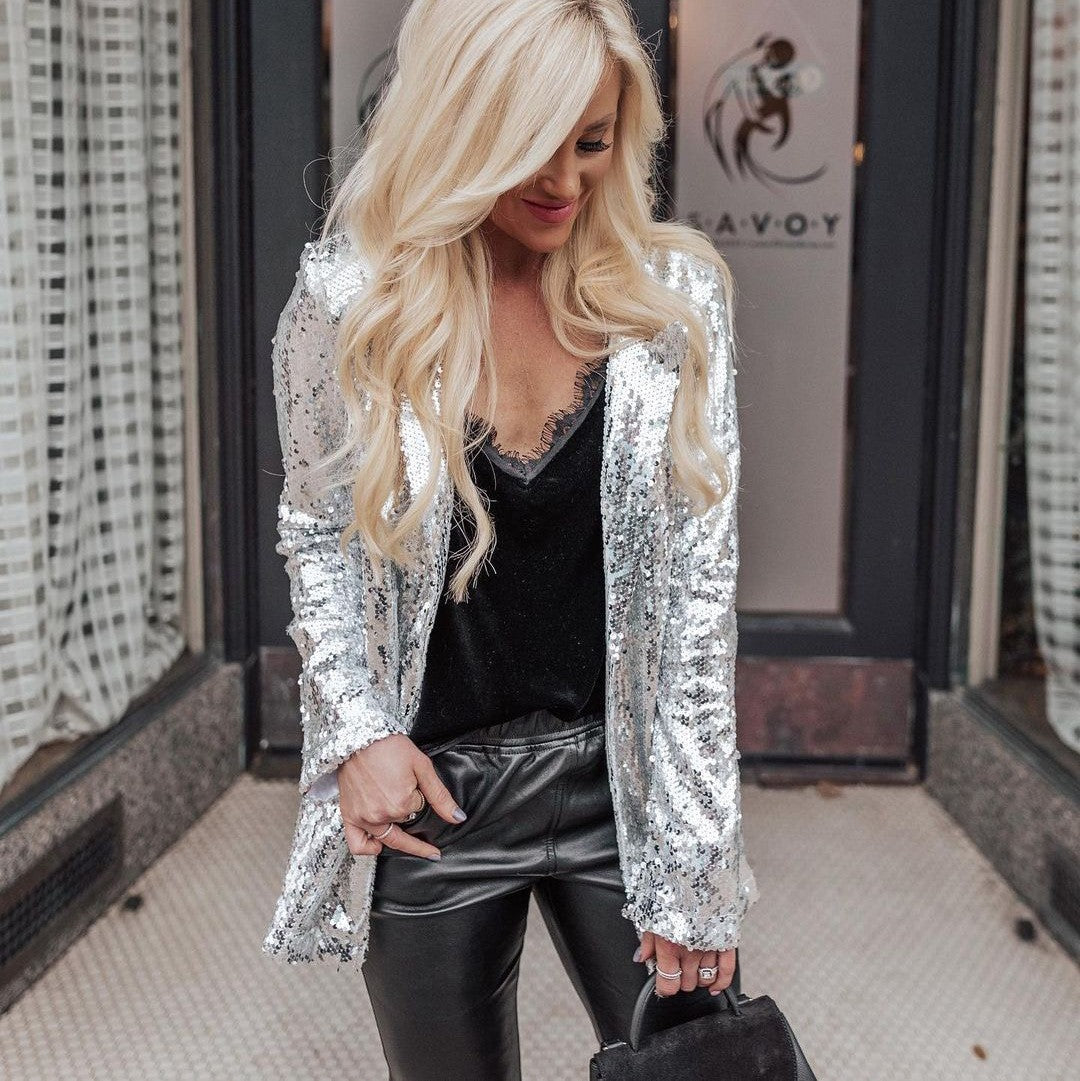 Stilla | Mode Sequin Slå-krave Casual Blazer