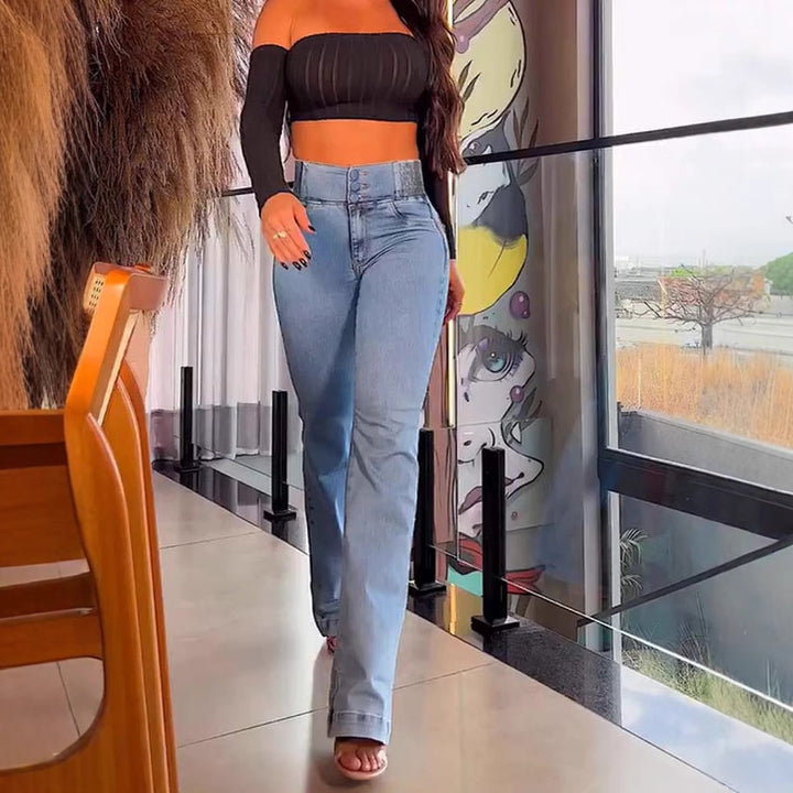 Dame Bootcut Jeans med elegant høj talje og kropsformende snit Stilla