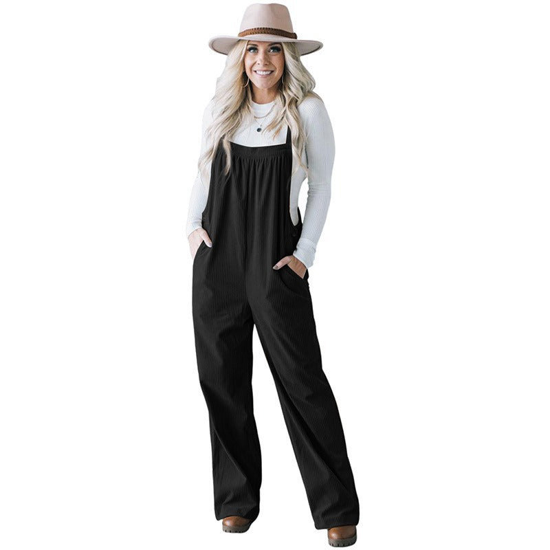 Dame Casual Cord Overall med Lomme og Justerbare Stropper Stilla
